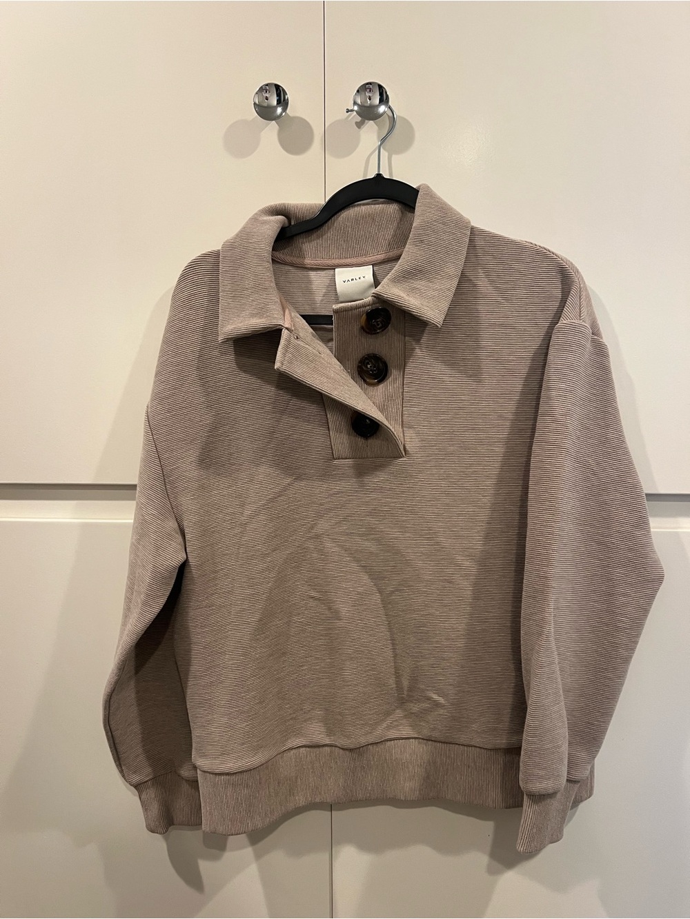 Taupe Button-Neck Pullover Sweater